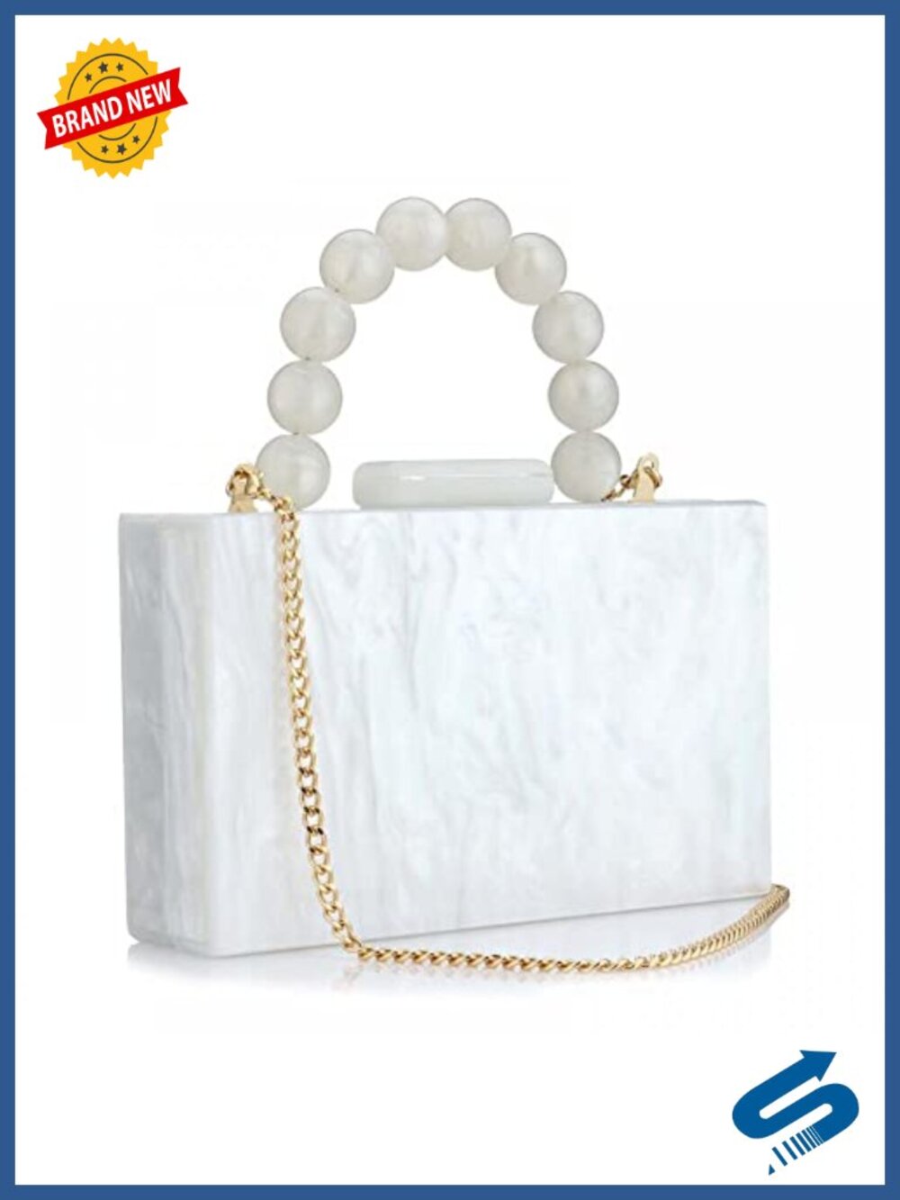 Acrylic Evening Clutch Bag Marbling Handbag with Pearl Chain Formal Wedding
